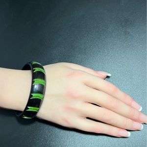 Vintage Diane Von Furstenberg Bakelite Bangle Black & Green Carved